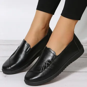 Hot Sale Women'S Loafers Shoes Comfy Flats Shoes Solid Leather Rhinestone Flat Sole Comfortable Casual Shoes Кроссовки Женские 1