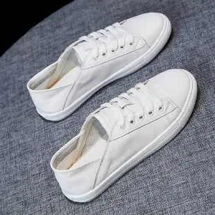 

2022 New Solid Women Sneakers Spring Summer Lace Up Flat Sneakers Ladies Simple Genuine Shoes
