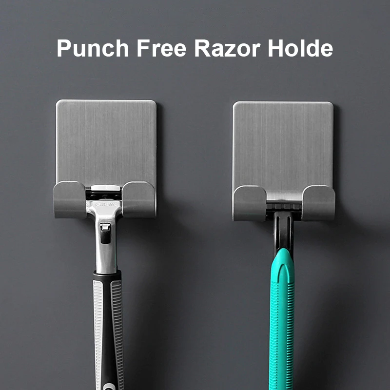 

1/2/4PCS Punch Free Razor Holder Self Adhesive Shaving Shaver Storage Hook Stainless Steel Wall Hanger for Razor Shower Bathroom