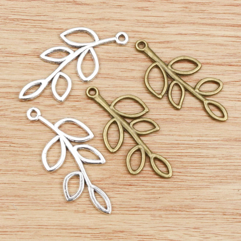 10 шт. 42x19 мм Античные посеребренные и Бронзовые Подвески ручной работы в форме листа: DIY для браслета и ожерелья