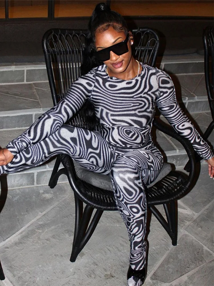 

Sunny Tie Dye Zebra Print Women Y2K 2 Piece Set Long Sleeve Tops High Waist Leggings Suit Co Ords Matching Outfits Club