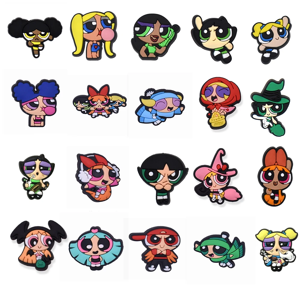 

Single Sale The Powerpuff Girls PVC Shoe Buckle Sneakers Souvenir Croc Charms Cartoons Decorations Kids Party X-mas Gifts