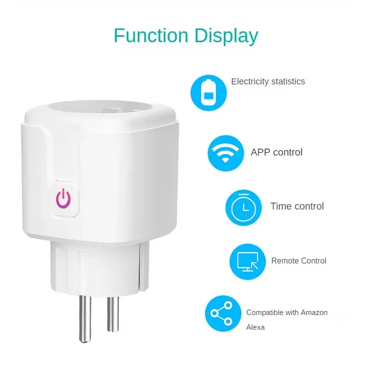 Европейская умная розетка Tuay с Wi-Fi 16 А вилкой для измерения мощности поддерживает