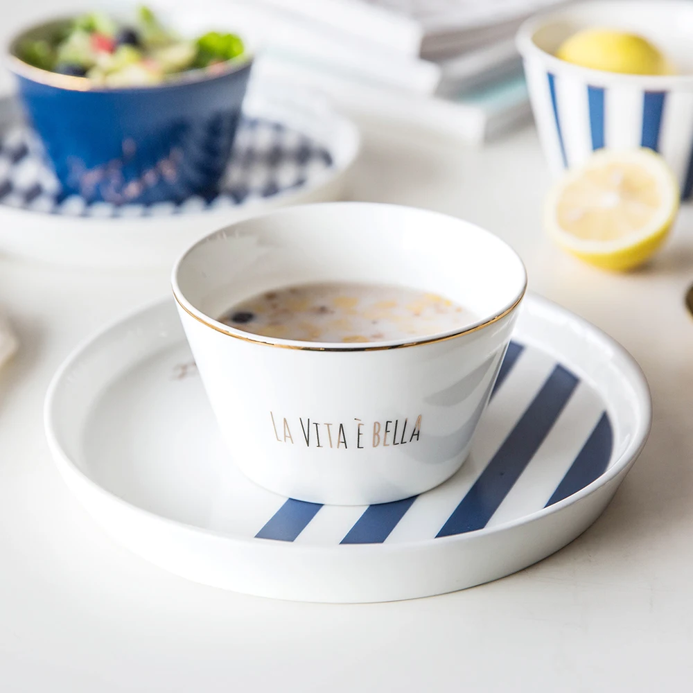 

Европейская серия голубых золотых букв, фарфоровая посуда, посуда, домашние креативные блюда для западного стейка, тарелка для завтрака