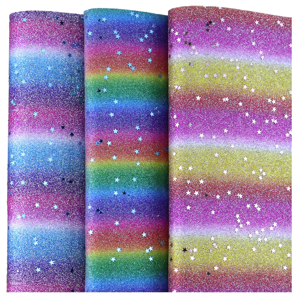 30 см x 134 рулон Радуга со звездами тонкая блестящая ткань искусственная кожа для