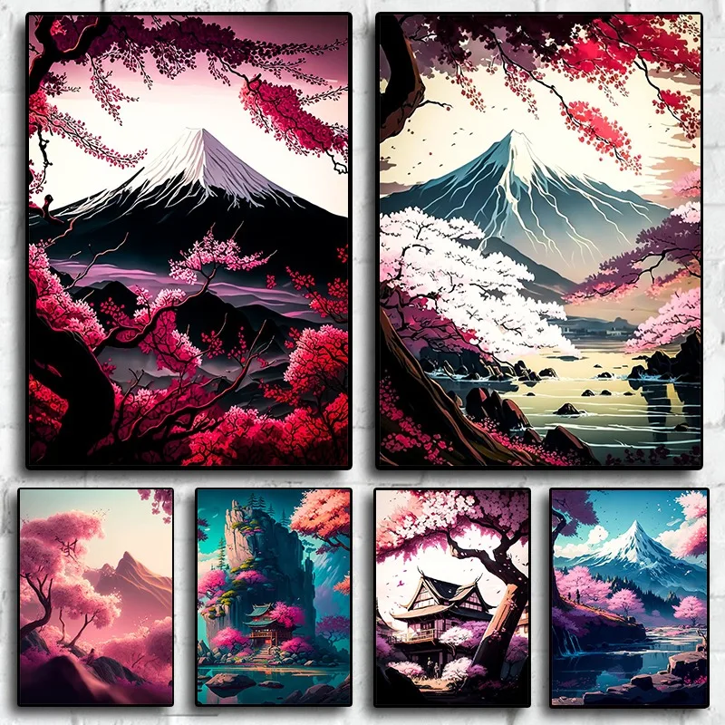 Японский Художественный Природный Пейзаж Неоновый Постер Киберпанк Путешествия