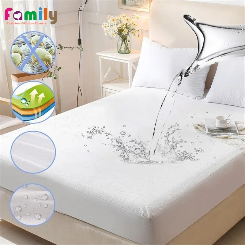 

Knitted Terry Cloth Waterproof Mattress Protector 100% Hypoallergenic Fitted Cotton Bed Cover Twin Full Queen Bedspreads Printed