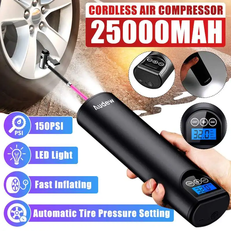 

150PSI 12V Cordless Air Compressor Portable LCD Handheld Inflatable Pump Rechargeable Inflator Air Pump for Car Bicycles Tire