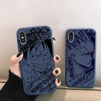 one piece black and white art sketch phone case for iphone 13 12 mini 11 pro xs max x xr 7 8 6 plus candy color blue soft cover