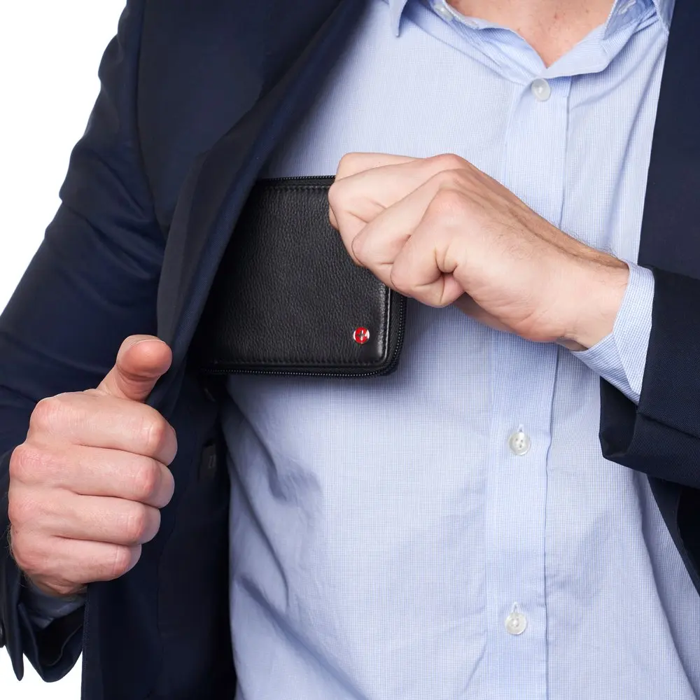 Zipper Bifold Wallet for Men Women RFID Protected Genuine Leather