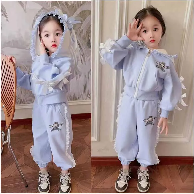 

Демисезонная Одежда для девочек Sanrios Cinnamoroll с мультяшным аниме, куртка с капюшоном, штаны, спортивная одежда, толстовки, пальто, брюки, костюм