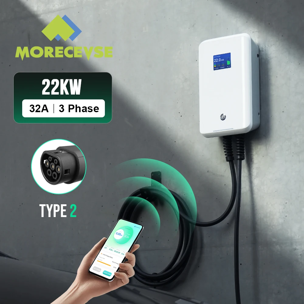 Новое зарядное устройство Morec EVSE для электромобилей Wallbox 22 кВт, зарядная станция для электромобиля 32 А, 3 фазы, 380 В, тип 2, кабель IEC 62196-2