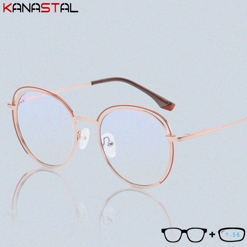 

Женские очки для чтения с блокировкой сисветильник, трендовые очки в металлической оправе, компьютерные линзы CR39, очки для близорукости по ...