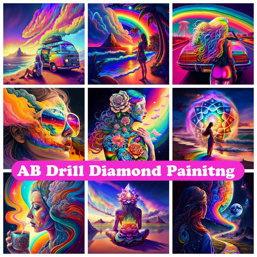 

Rainbow Fantasy Girl 5D DIY AB Diamond Painting Mosaic Landscape Cross Stitch Embroidery Handmade Rhinestones Home Decor Gift