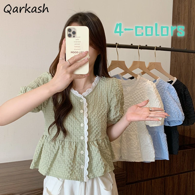 Милые кружевные рубашки женские летние корейский стиль дизайн универсальные