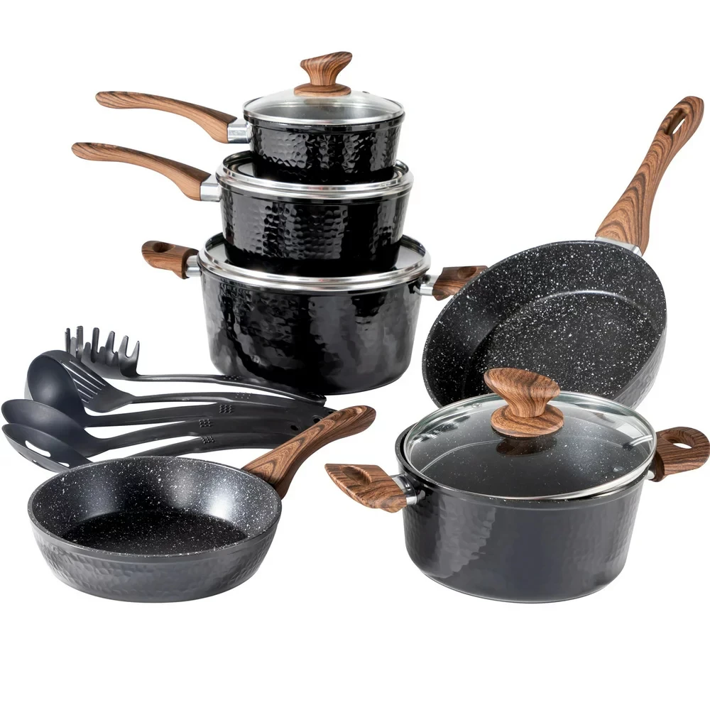 

Pieces Cookware Set Granite Nonstick Pots and Pans Dishwasher Safe Black Airfryer silicone basket in square cake pan Pizza acce
