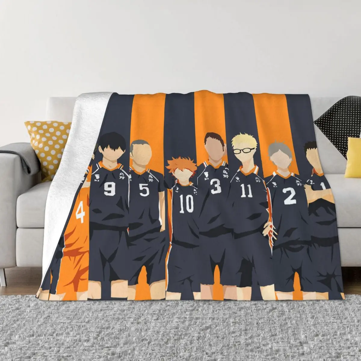 

Karasuno Team Volleyball Flannel Throw Blanket Haikyuu Japanese Anime Blanket for Bed Bedroom Super Warm Plush Thin Quilt