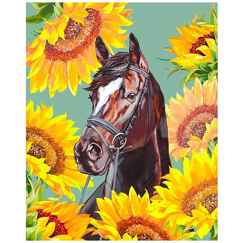 

Diamond Painting Full Circle Diamond Kit Rhinestone Picture Art Craft Home Door Decoration (Horse And Sunflower)