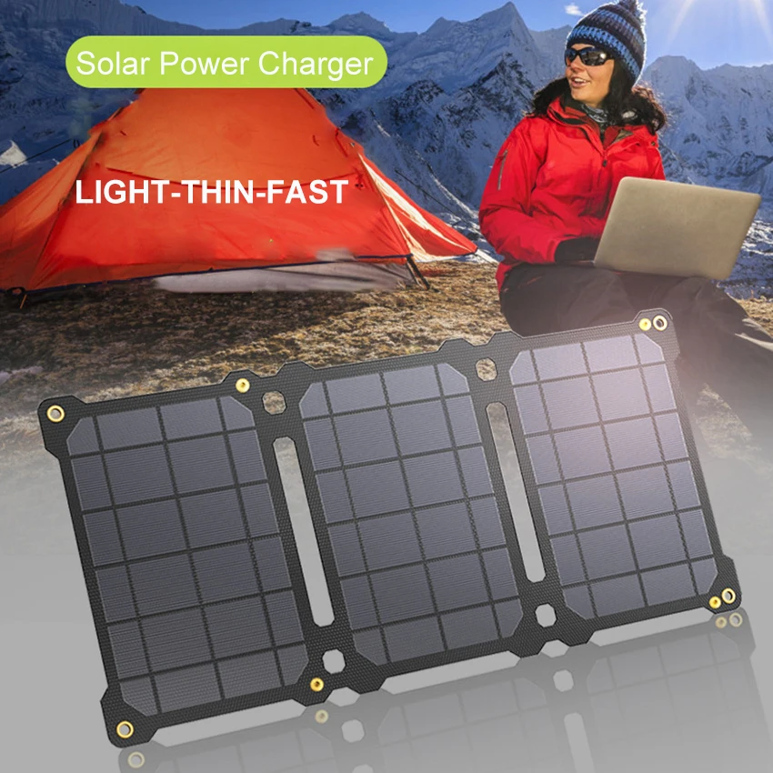

Зарядное устройство на солнечной батарее 21 Вт, водонепроницаемая солнечная панель ETFE с технологией изоляции, двойные USB-порты, складное ули...