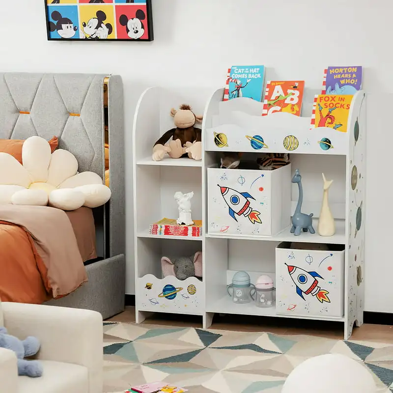 

and Book Organizer Children Wooden Storage Cabinet w/ Storage Bins