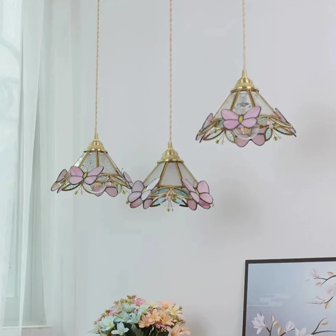 Французская лампа в стиле ретро латунная ручная пайка олова витраж маленькая