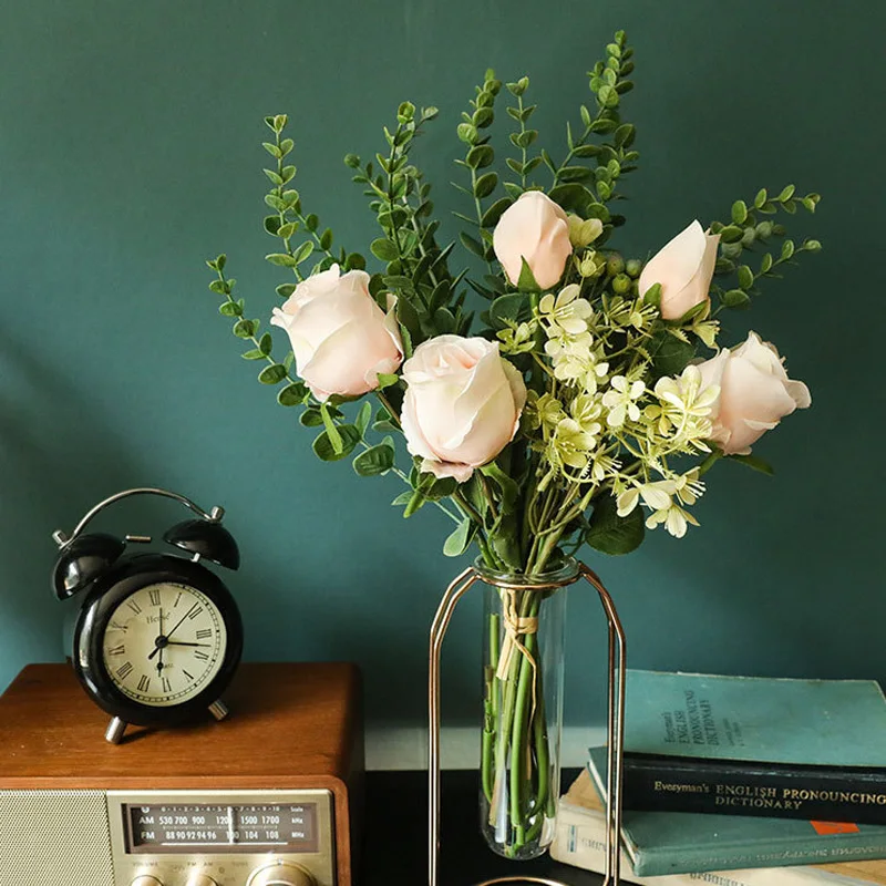 

Wedding Decoration Artificial Flower European Fake Silk Rose Bouquet for Living Room Birthday Wedding Party Decor Bride Bouquet