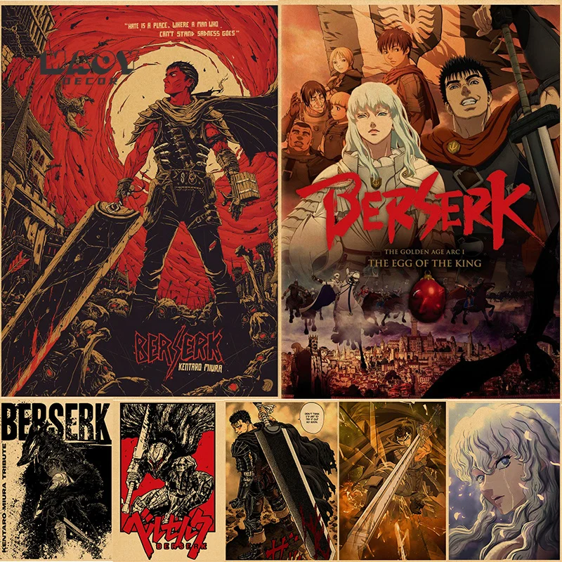 

Vintage Japanese Anime Berserk Painting Poster Cartoon Berserk Guts Swordsman Gatsu Sacrifice Zodd Poster Paper Home Decor Wall