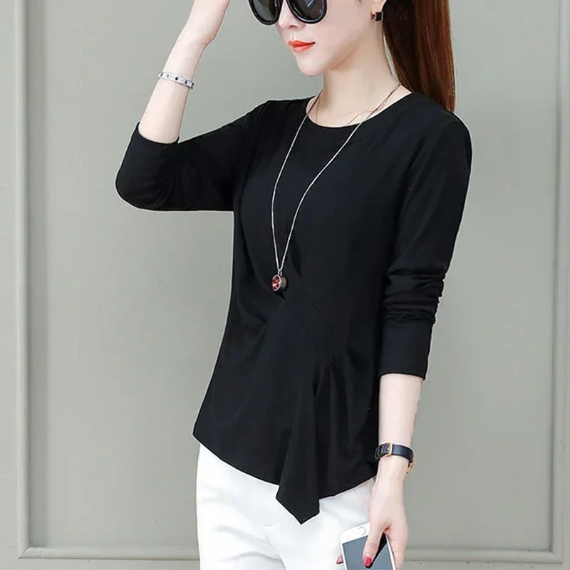 Women's long-sleeved casual slim-fit solid color tops