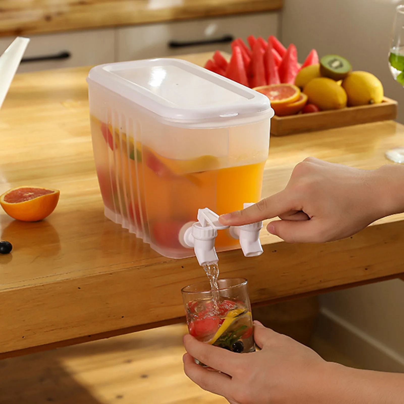 

3.5L Cold Kettle With Tap Refrigerator Water Dispenser Cold Water Kettle Juice Lemonade Pitcher Drink Dispenser With Dual Faucet