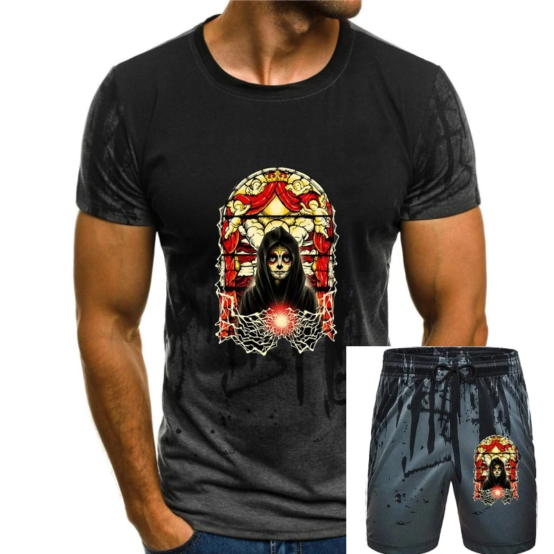 

Men Santa Muerte Light Of The World T-shirt Novelty Skull Lady of Holy Death T Shirt Short Sleeves Cotton Tee Summer Apparel