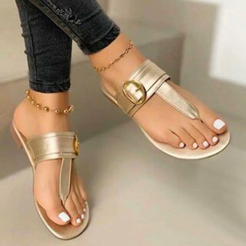 2022 Women Slippers Female Clip Feet New Clip Toe Flat Sandal Fashion Women's Sandals Comfortable Buckle Outdoor Beach Slipper