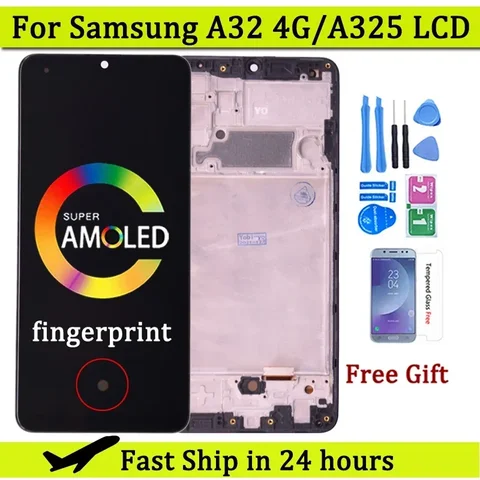 Super AMOLED для Samsung A32 4G ЖК-дисплей для Samsung A325 A325F SM-A325F/DS ЖК-дисплей Рамка сенсорного дигитайзера Экран A325 ЖК-дисплей