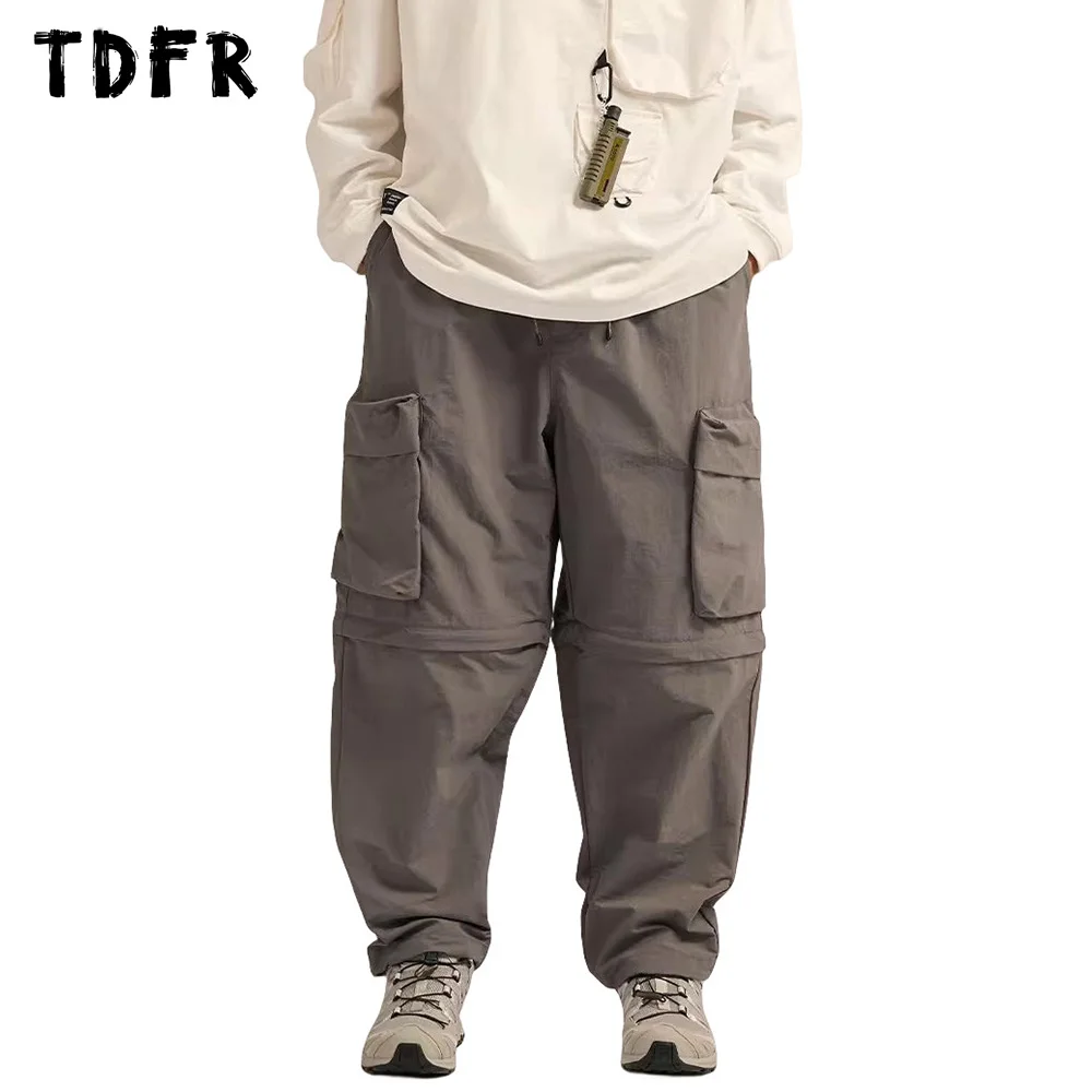 

Pocket Cargo Pants Mens Removable Safari Style Outdoor Casual Loose Wide Leg Solid Color Elastic Waist Jogger Pants Men