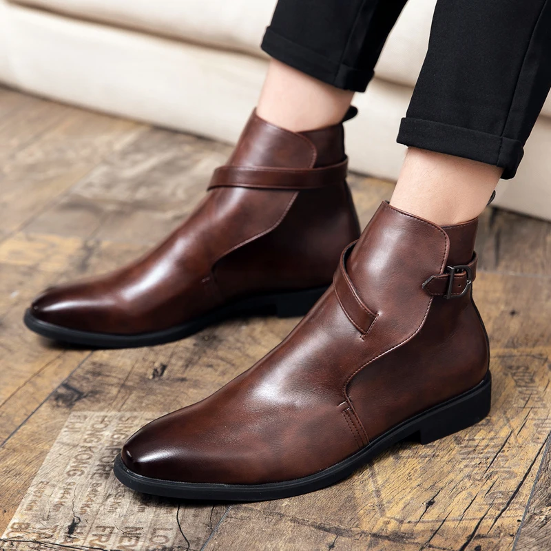Soft Suede Leather Chelsea Boots Men's Top Quality Ankle Boots Spring Chunky Boot Men Flats Shoes Big Size High Top Botas Mujer