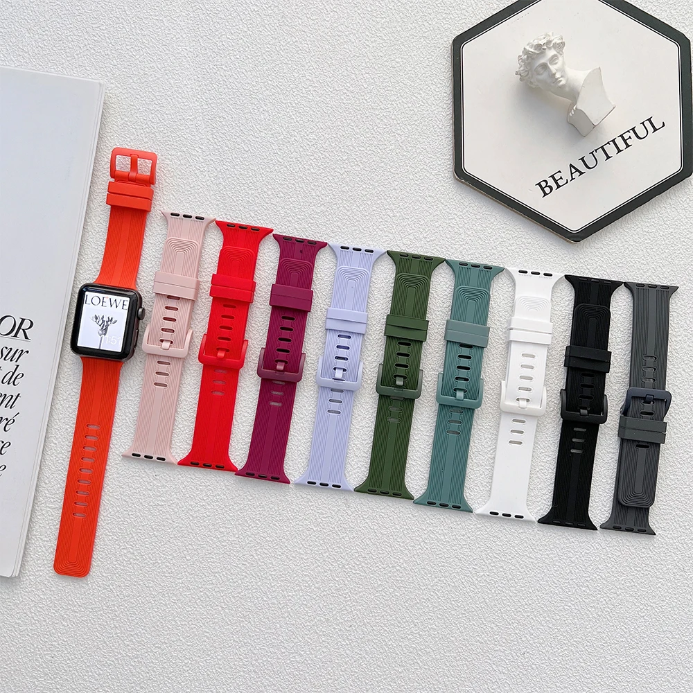 Soft Silicone Strap For Apple Watch Ultra Band Series 7 8 49MM 45MM 41MM Rubber iWatch SE 6 5 4 3 44MM 40MM 42MM 38MM Bracelet