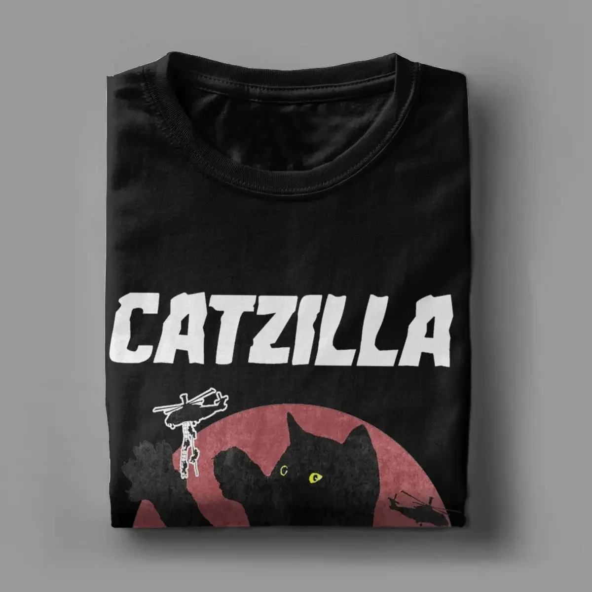 Футболка Catzilla с изображением кошки Мужская забавная футболка из чистого хлопка