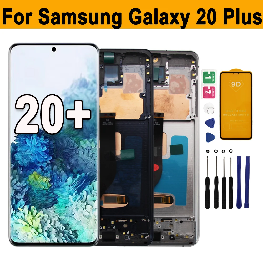 

6.7'' OLED For Samsung Galaxy S20+ SM-G985 LCD Display Touch Screen Digitizer Assembly for Samsung S20+ 5G S20 Plus With Frame