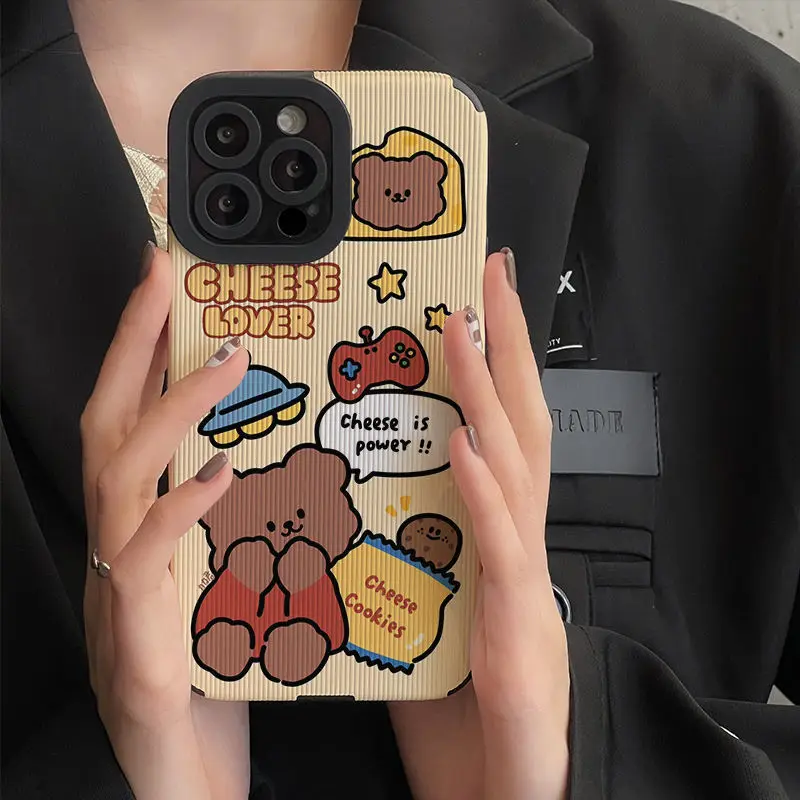 

Чехол для телефона с мультяшным медведем для iPhone 13 Pro Max 11 12 Pro 7 8 Plus X XS Max XR, Противоударная защита объектива, мягкий чехол, задняя крышка