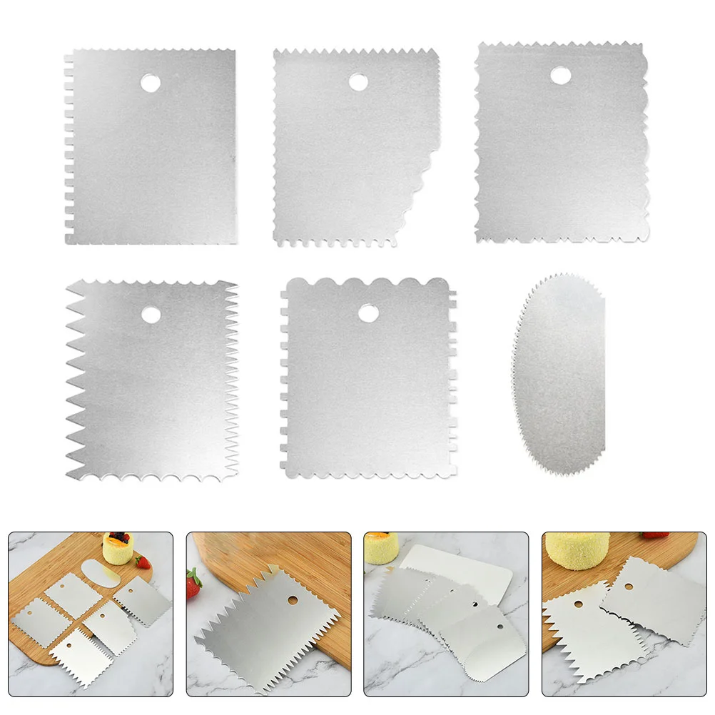 

6Pcs Stainless Steel Scraper Multilateral Icing Smoother Serrated Scraping Board