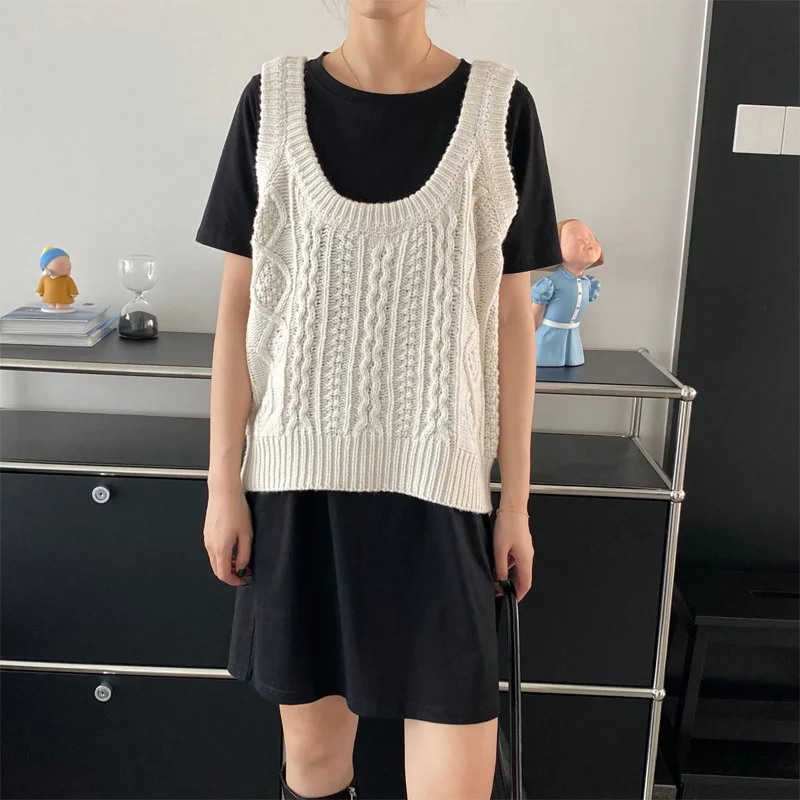 

Осенне-зимний женский Повседневный однотонный вязаный жилет