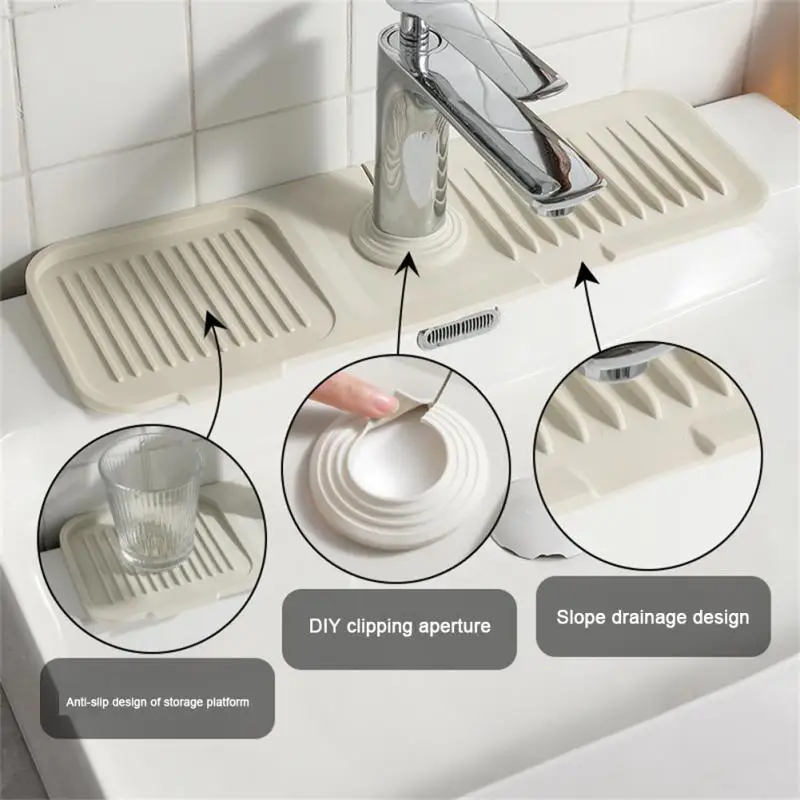 

Silicone Faucet Mat Kitchen For Sink Sponge Drain Rack Adjustable Sink Mat Faucet Splash Catcher Bathroom Countertop Protector