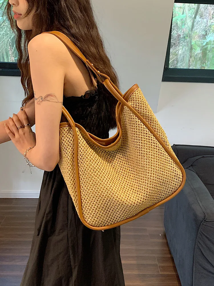 

Fashion Large Capacity Straw Tote Bag Designer Letters Women Handbags Handamde Woven Summer Beach Bag Casual Bali Big Purse 2023