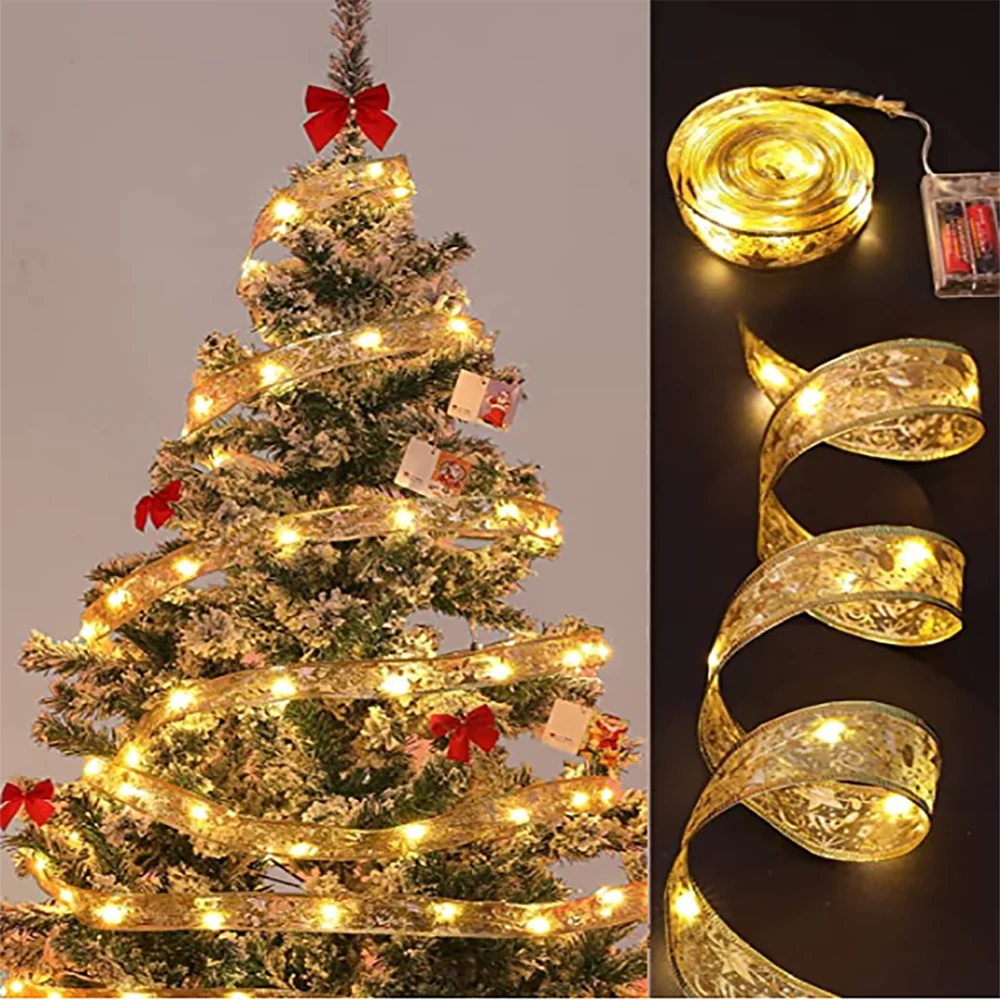LED Fairy Ribbon Lights Christmas Decoration Christmas Tree Ornament Bows Lights String Navidad Natal Home Decor New Year 2023