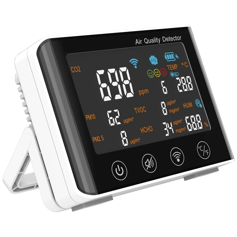 

1 комплект CO2/температура/Влажность/AQI /HCHO /PM2.5 /PM10/TVOC для домашнего портативного детектора качества воздуха