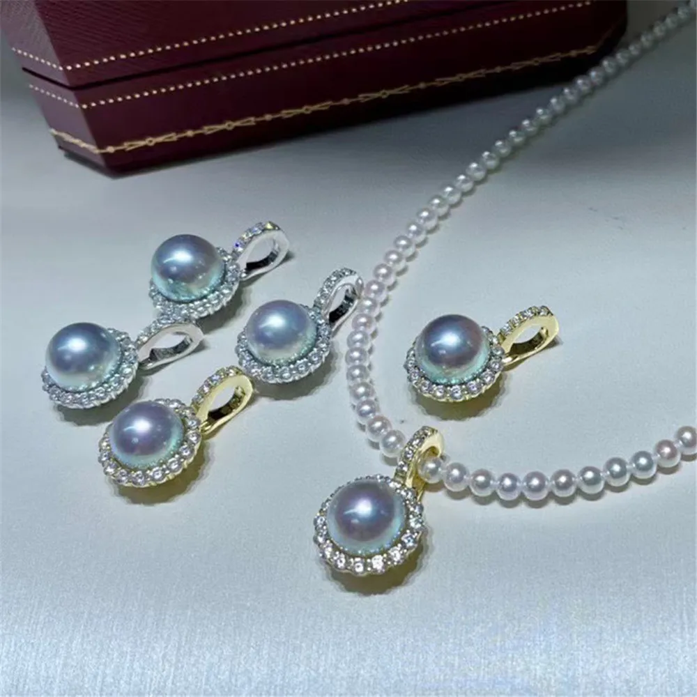 

DIY Pearl accessories 925 silver pendant empty support gold silver button collar pendant with 9-15mm round different