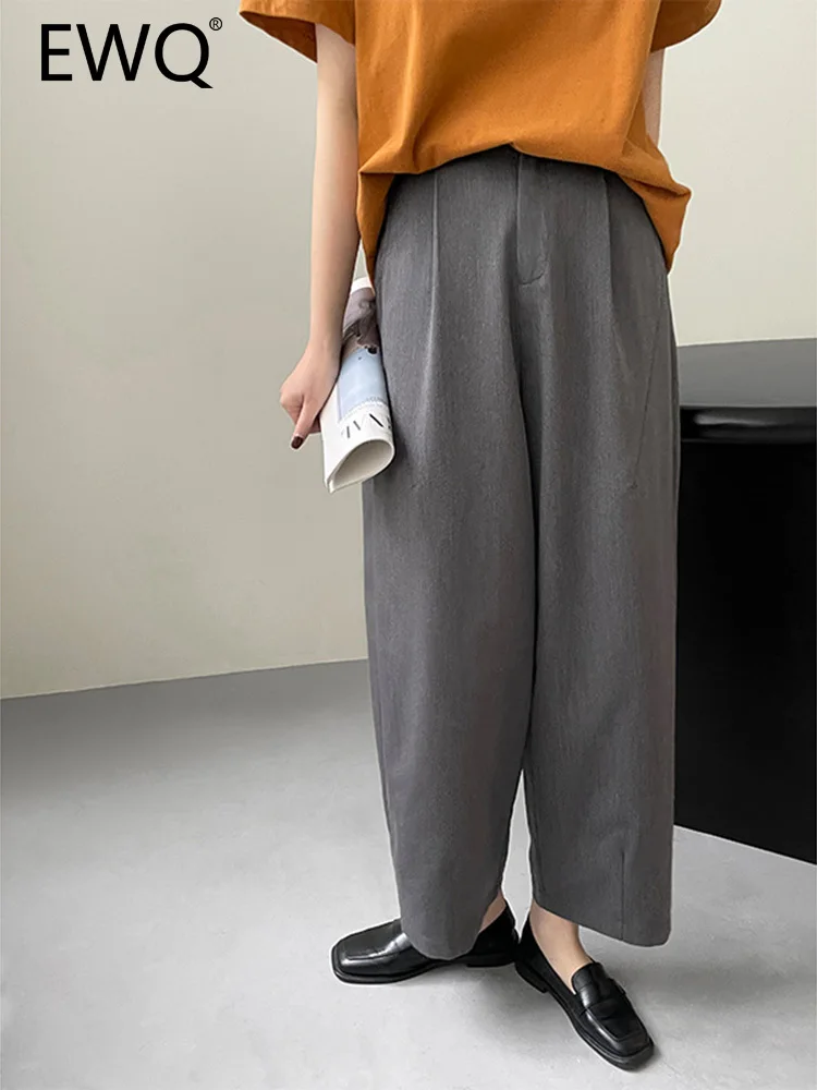 

EWQ повседневные свободные брюки с широкими штанинами для женщин однотонные прямые с высокой талией в Корейском стиле женские брюки весна 2023 Новинка 26D1566