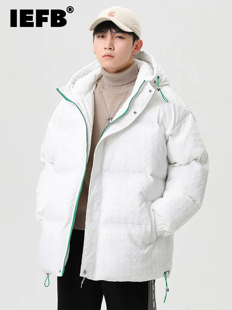 

IEFB Hooded Solid Color Cotton Jackets Men's Coats Winter New Tide Short Bread Down Simple Japanese High Street Warm 12A5631