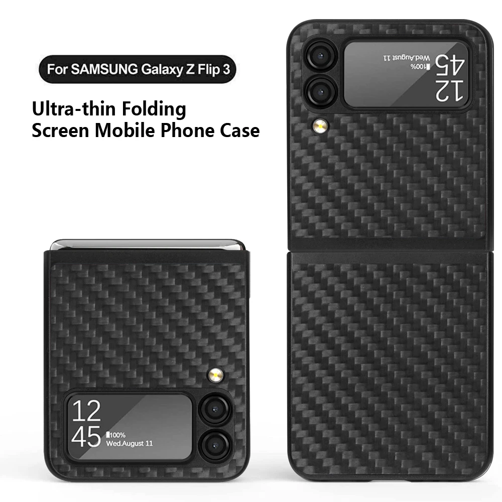 

For Samsung Galaxy Z Flip3 5G Z Fold3 5G Case Genuine Leather Carbon Fiber Foldable Ultrathin Hard PC All-Inclusive Cover