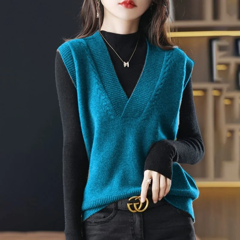 

Korean Sweater Vest Women Spring Autumn New v-neck sleeveless pullover Clothing top Casual Knitting waistcoat female