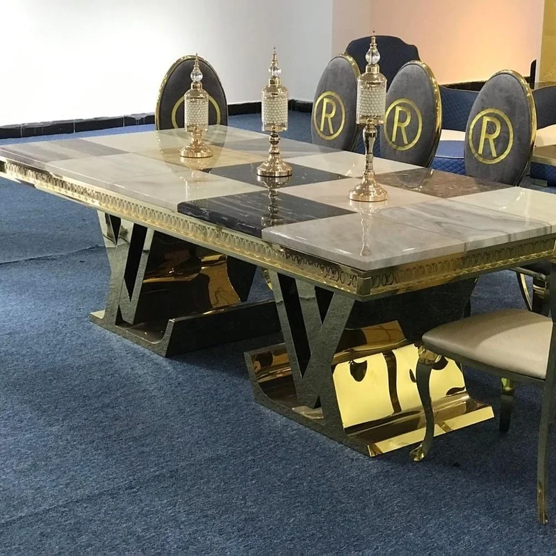 

TuyaChair Player Royal Luxury Lifestyle Golden Copper Stainless Steel Dining Table Dining Table Set Marble Dinning Table